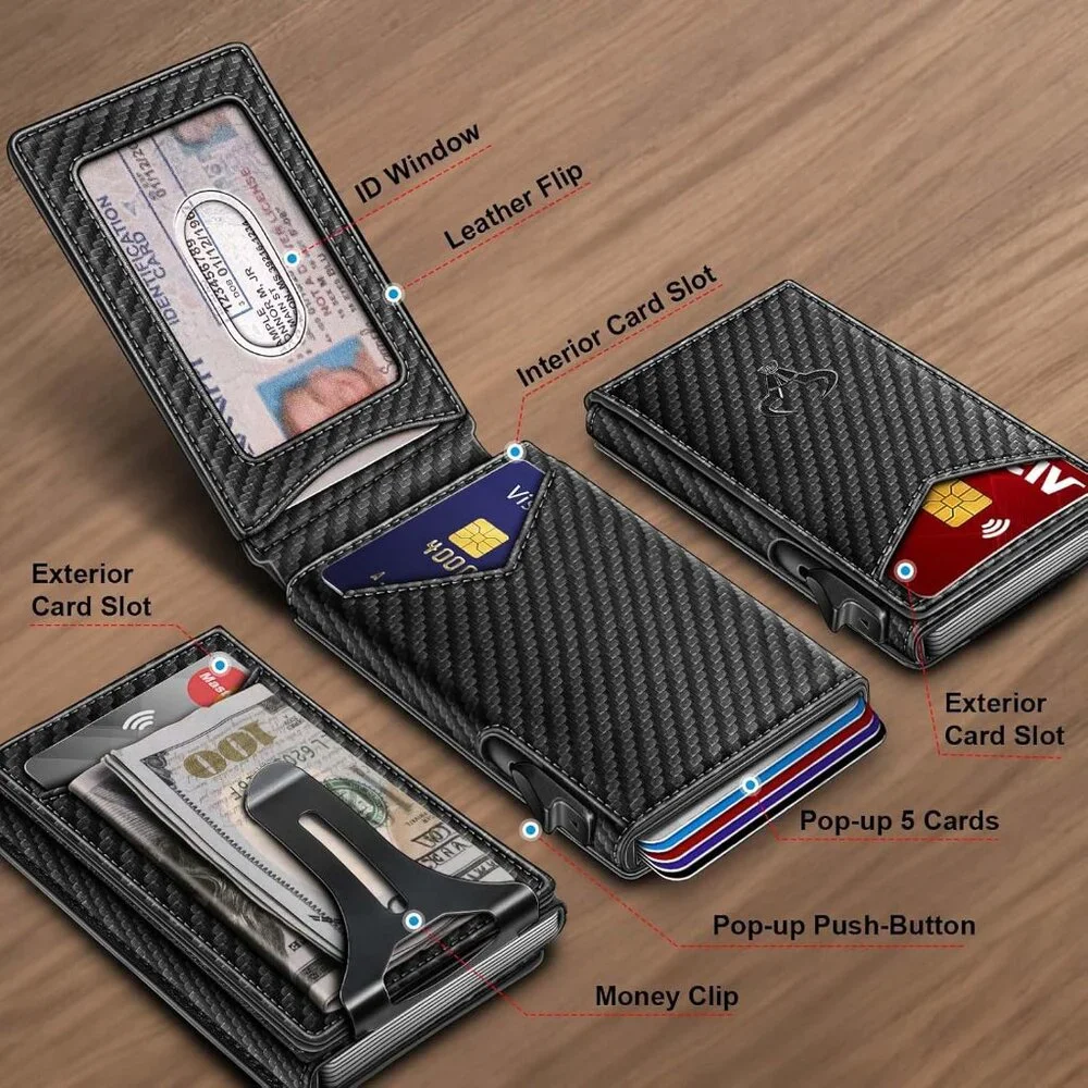 Men Wallet Money Clip Wallet Slim For Gift Men 9Cards-Metal Credit Card Case